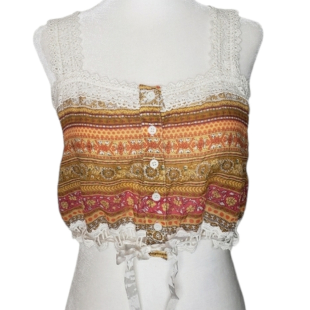 Millau Orange star crochet crop festival boho tank top size small